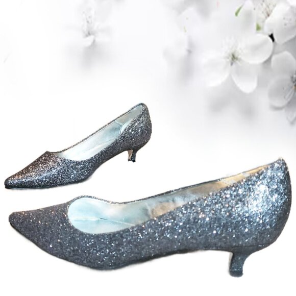 Caparros Women's Silver Glitter Comfort Point Toe Heels Size 7.5 - Picture 1 of 7